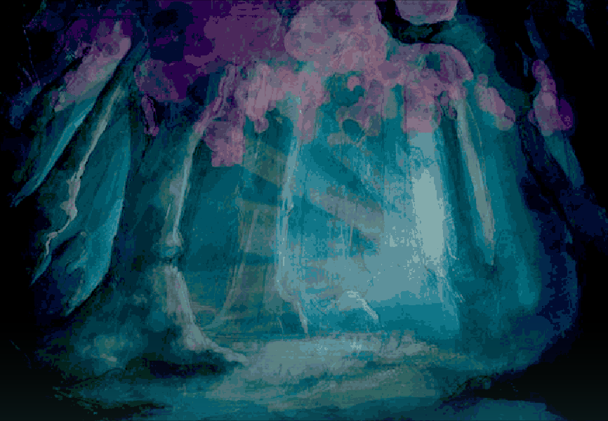 Gorgeous landscape scene of the forest around Terezi's hive. It's blue with purple leaves.